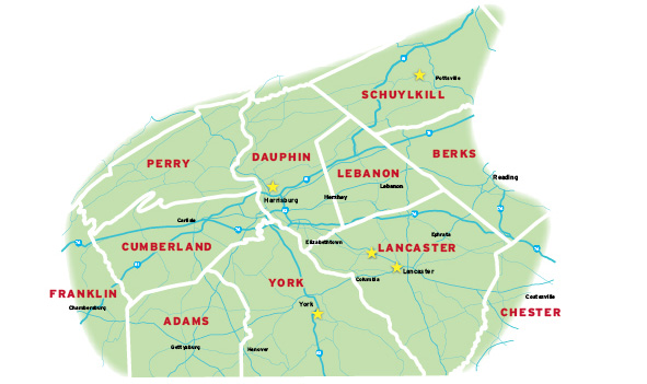 A map of south-central Pennsylvania